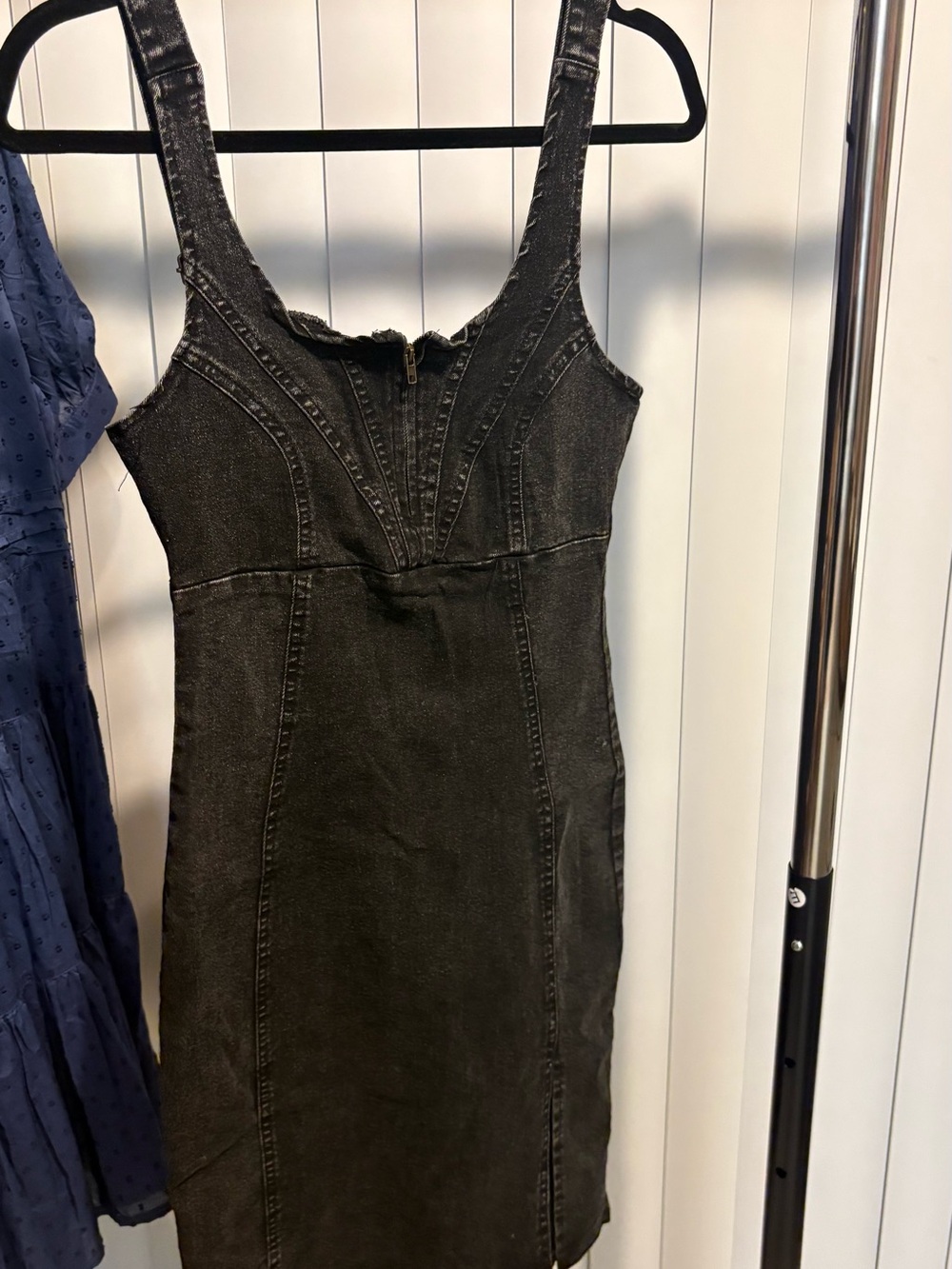 Source Unknown Black Denim Overall Dress